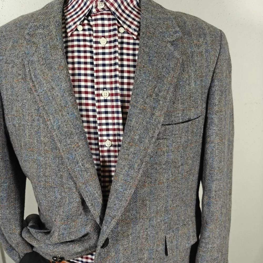 Vtg Hardwick‎ Men's Tweed Sport Coat Blazer Two Button Blue Plaid Wool about 45R